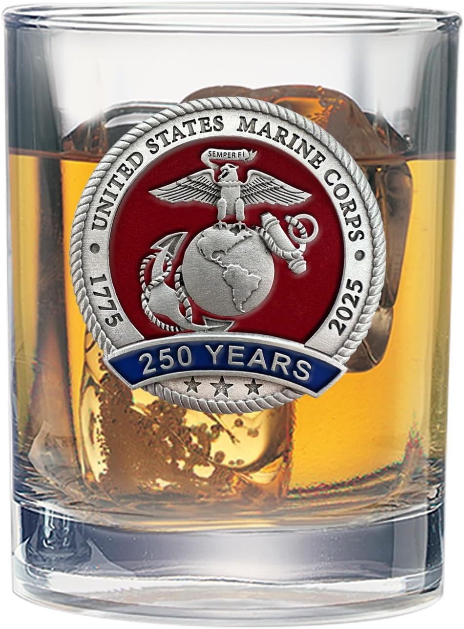 US Marines Corp 250th Anniversary Double Old Fashion Glass