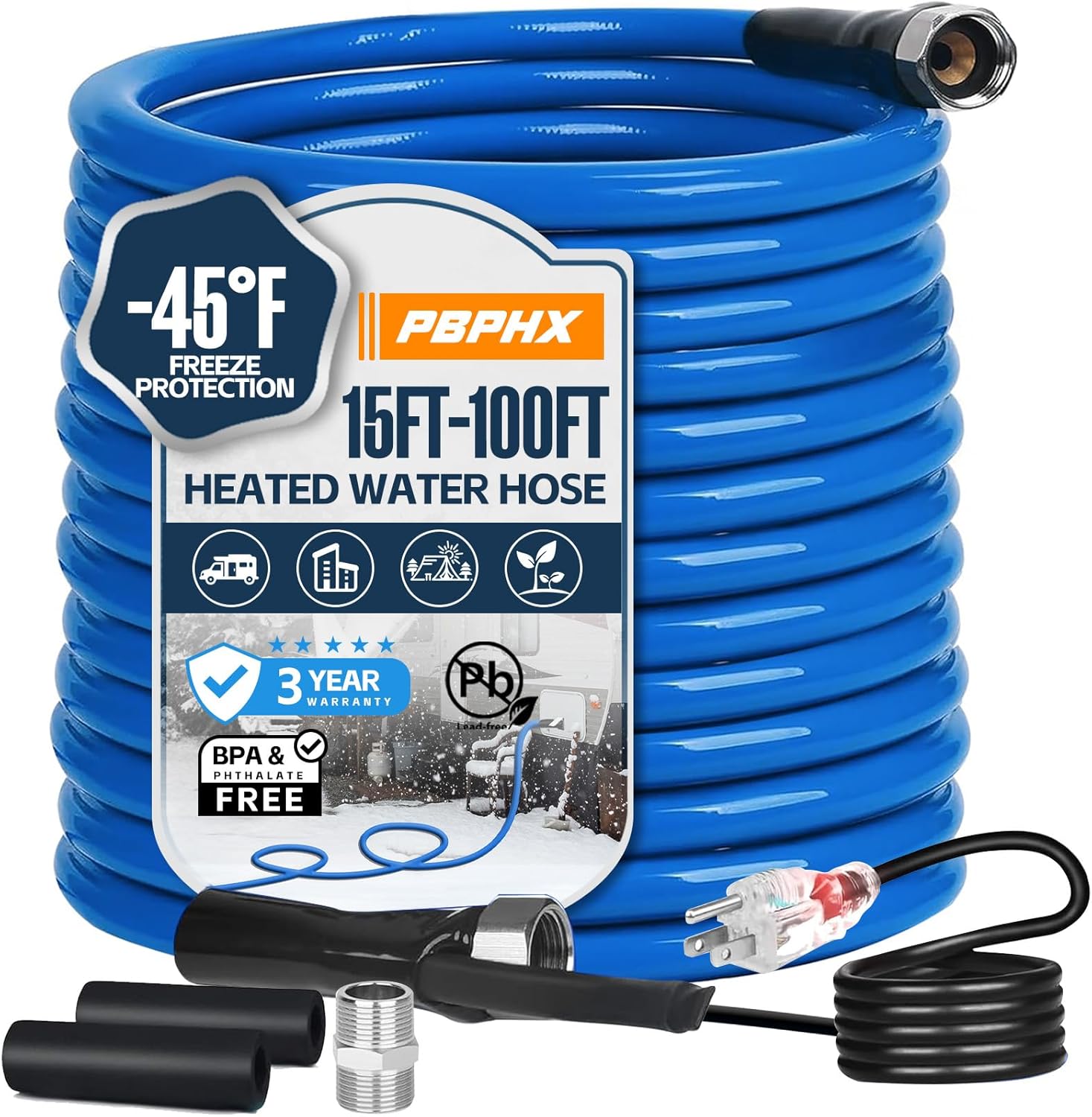 Heated Water Hose for RV - Prevents Freezing to -40F