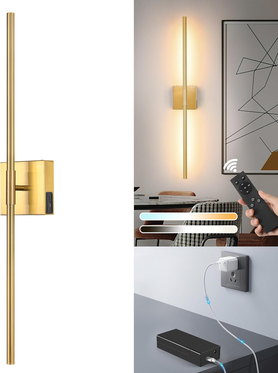 Battery Operated Wall Sconce - Wireless, Dimmable, Modern Design