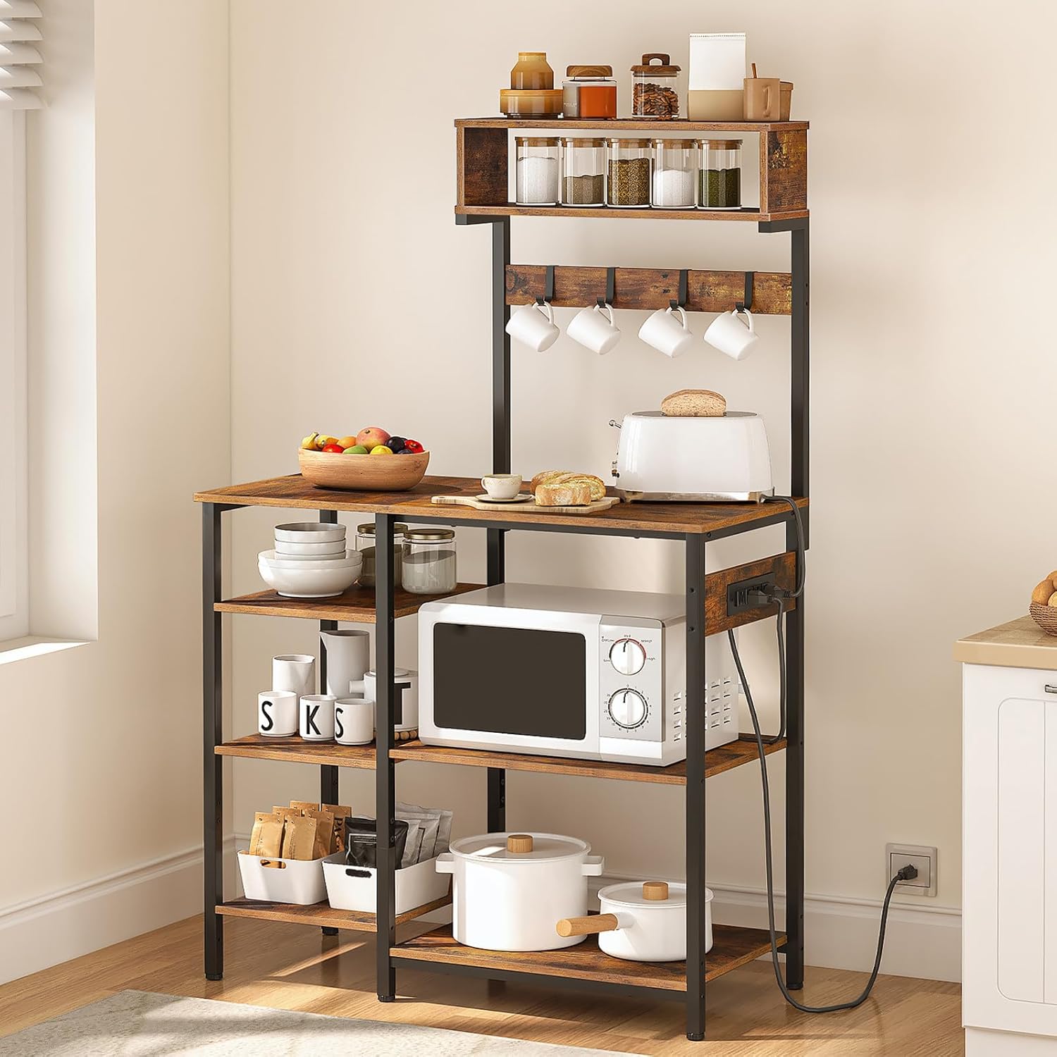 6-Tier Kitchen Storage Rack with Power Outlet