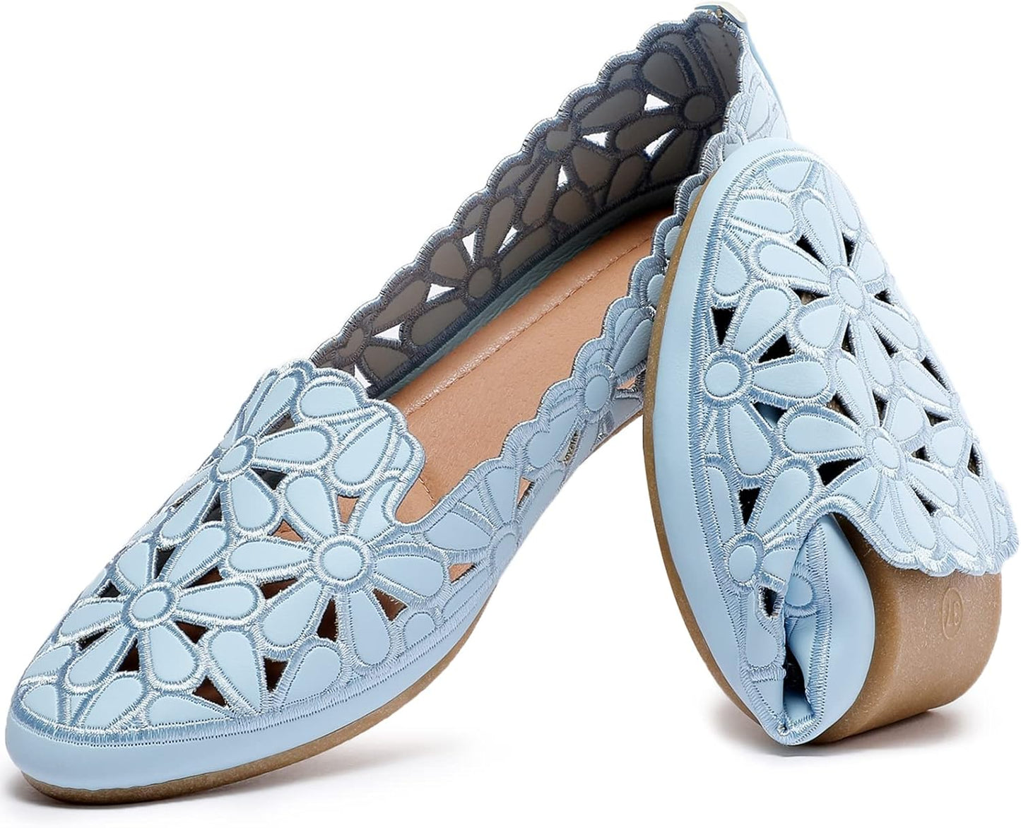 Floral Ballet Flats for Women in Black and Beige Colors