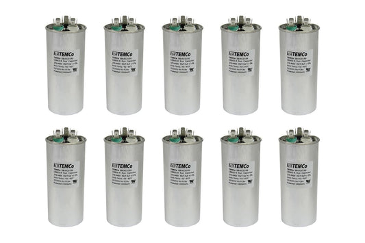 10 Pack TEMCo 55+7.5 uF Dual Run Capacitor for HVAC Applications