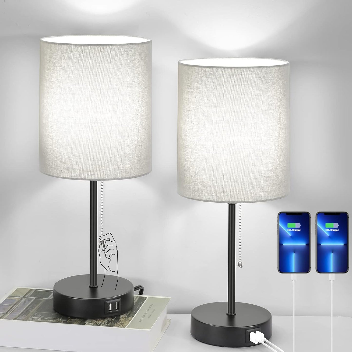 17.3 Table Lamps Set of 2 with USB & AC Outlet for Bedroom
