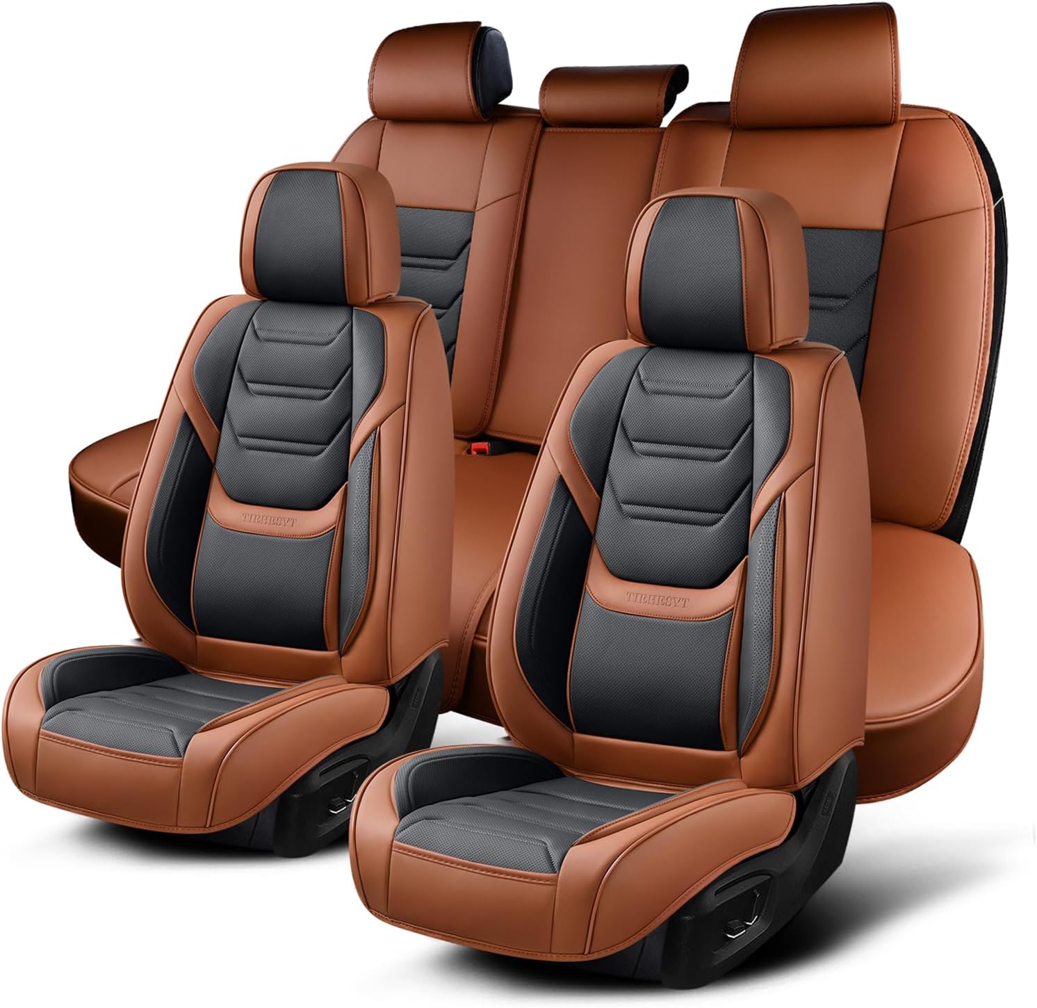 Leather Car Seat Covers Full Set with Lumbar Support and Waterproof
