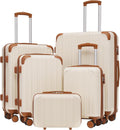 Coolife 28in Expandable Spinner Suitcase (apricot white) - Carry On