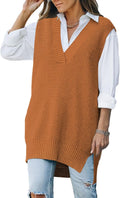 Viottiset Oversized V Neck Knit Sweater Vest Tunic - Relaxed