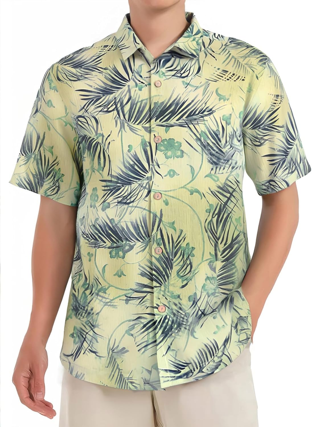 Mens Hawaiian Shirts Silk Short Sleeve Beach Shirt for Summer