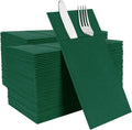 Green Disposable Napkins with Flatware Pocket - Linen Feel 100 Pack