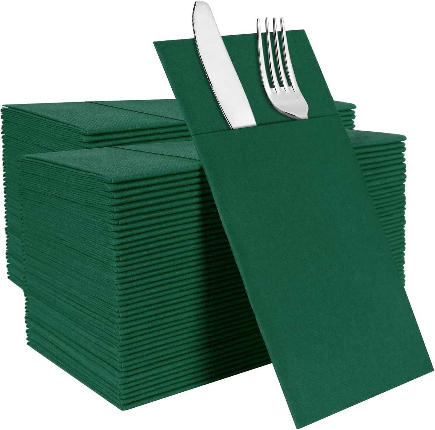 Green Disposable Napkins with Built-in Flatware Pocket for Events