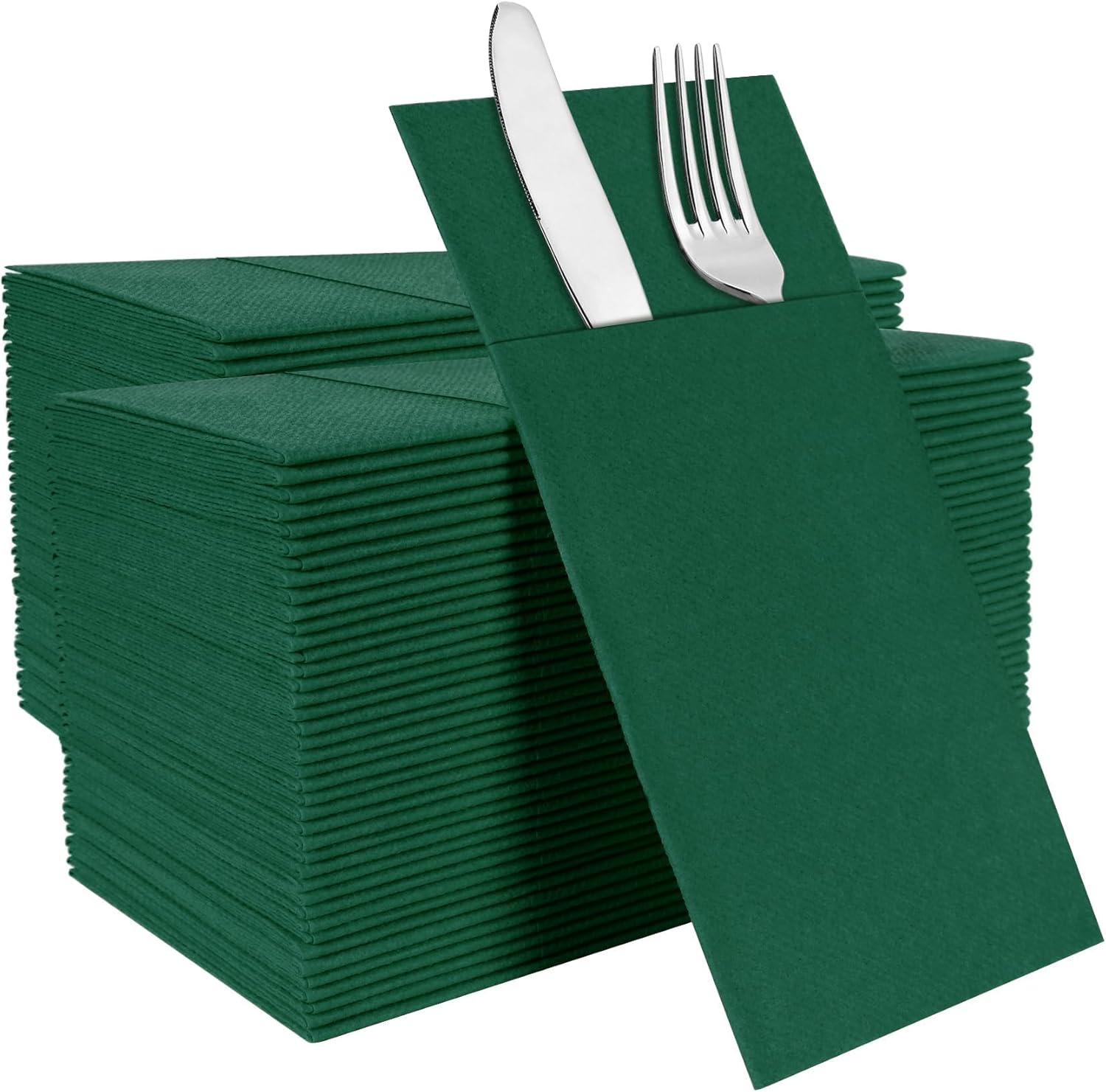 Green Disposable Napkins with Built-in Flatware Pocket for Events