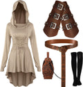 Halloween Renaissance Hooded Robe Costume Set - Vintage Medieval Look