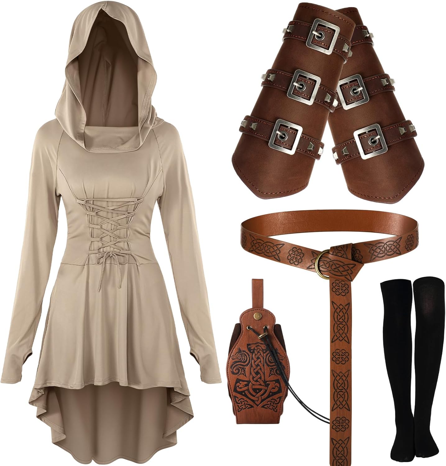 Suhine 5 Pcs Halloween Renaissance Women Costume Hooded Robe