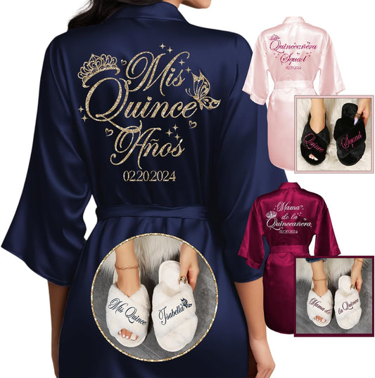 Quinceanera Robes and Slippers Set for Mis XV Anos Celebration