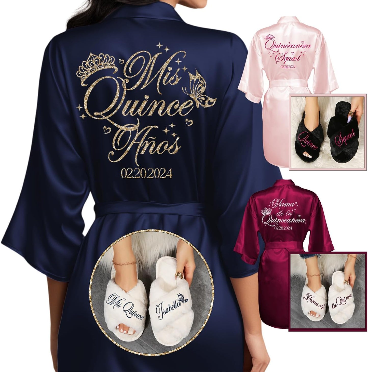 Quinceanera Robes and Slippers Set for Mis XV Anos Celebration