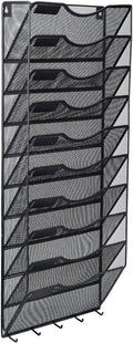 10 Pocket Mesh Wall File Organizer with Key Holder - Black