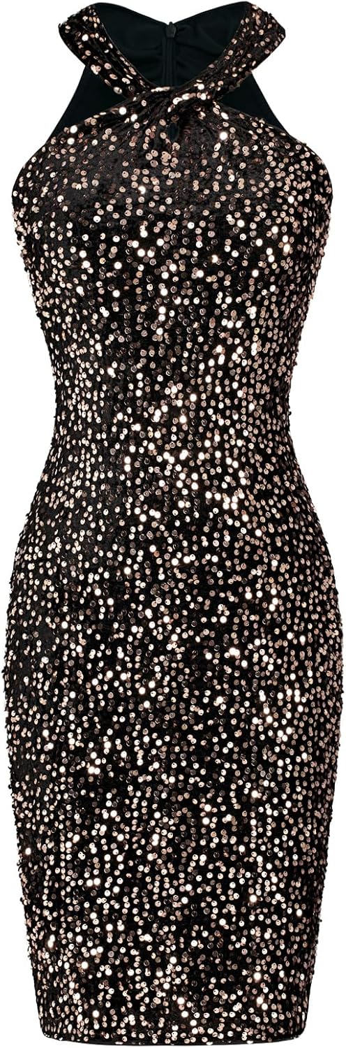 Stunning Sequin Dress for Women - Sparkly Halter Bodycon Style