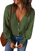 Women Open Front Knit Button Down Cardigan Sweater - V Neck Comfort