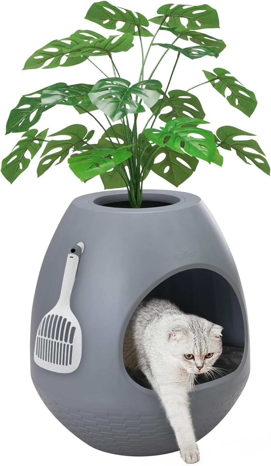Hidden Cat Litter Box with Artificial Plants for Home Decor