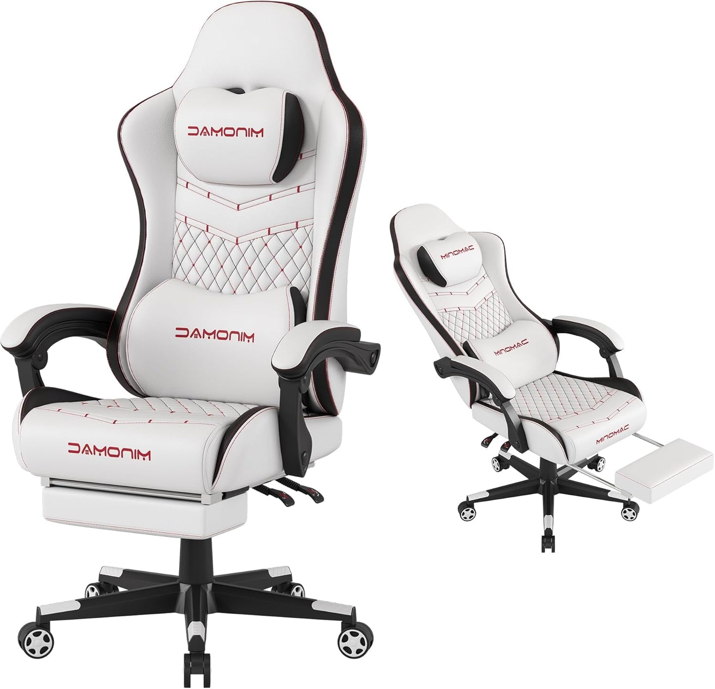 Ergonomic Gaming Chair with Retractable Footrest and Support