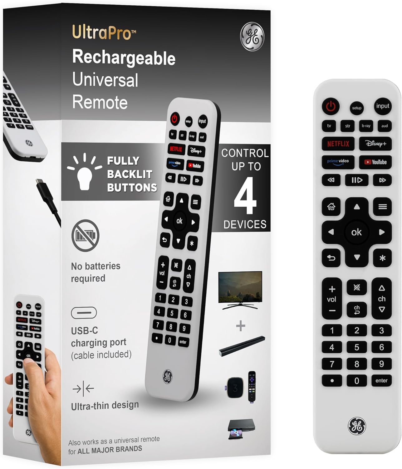GE Rechargeable Universal Remote - Backlit Buttons