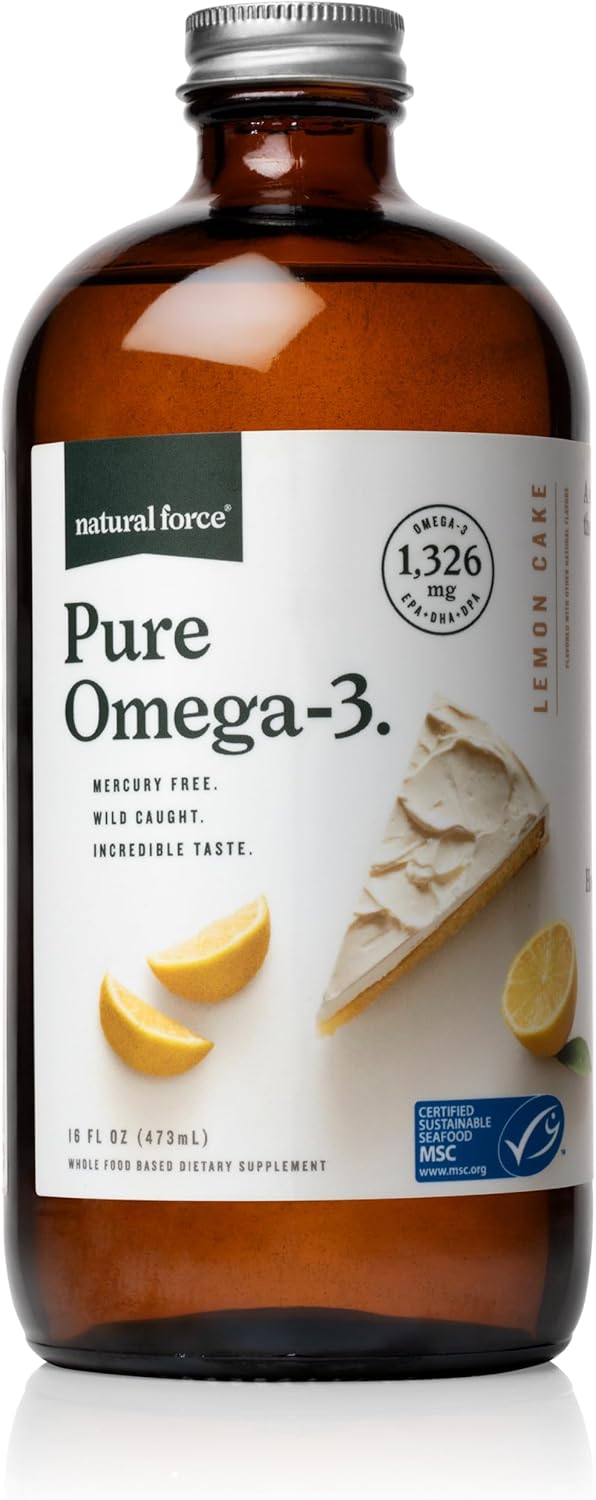 Natural Force Pure Omega 3 Liquid Fish Oil with Lemon Cake Flavor