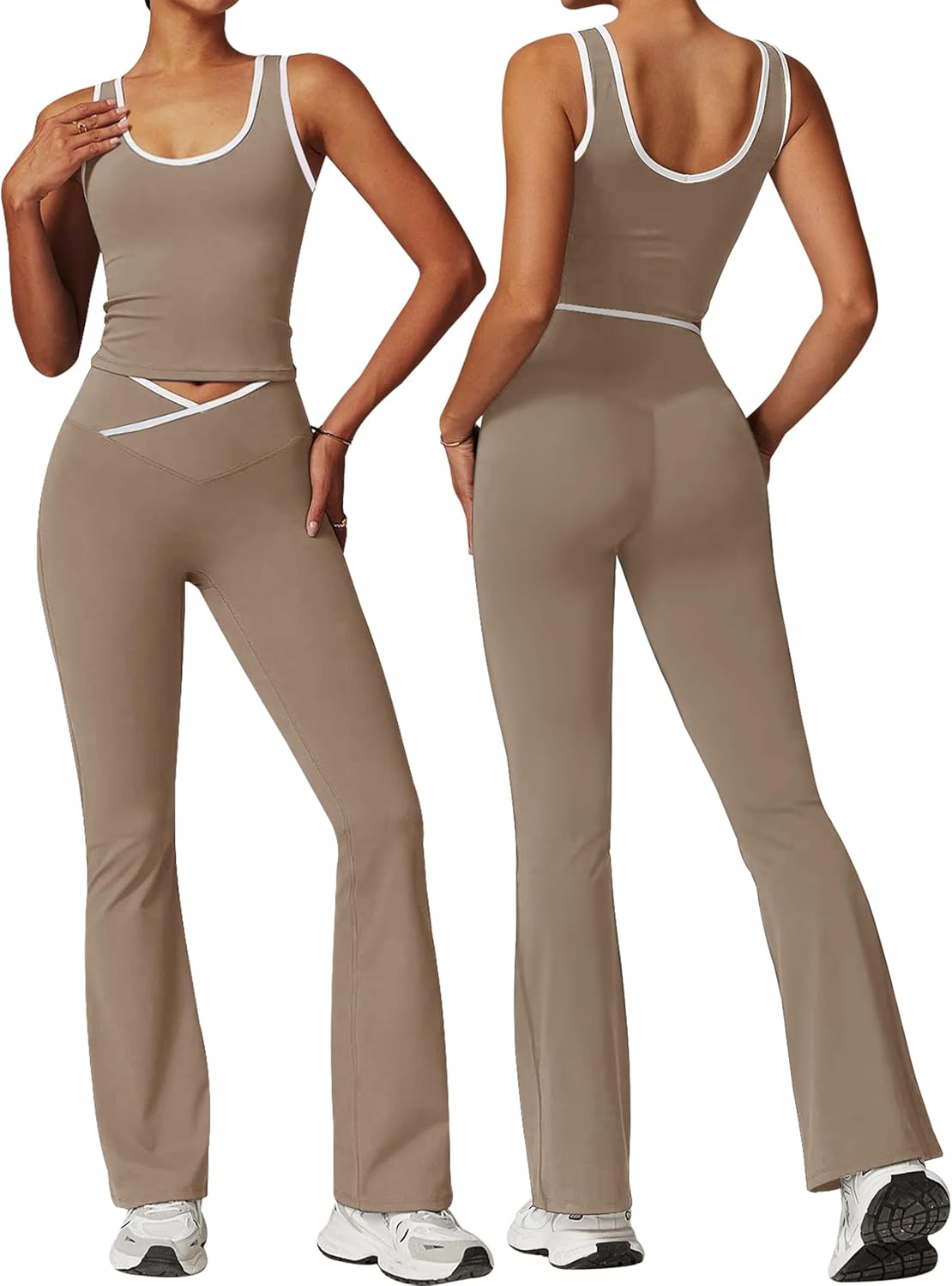 OLCHEE Womens Workout Sets for Yoga and Gym with Flare Leggings