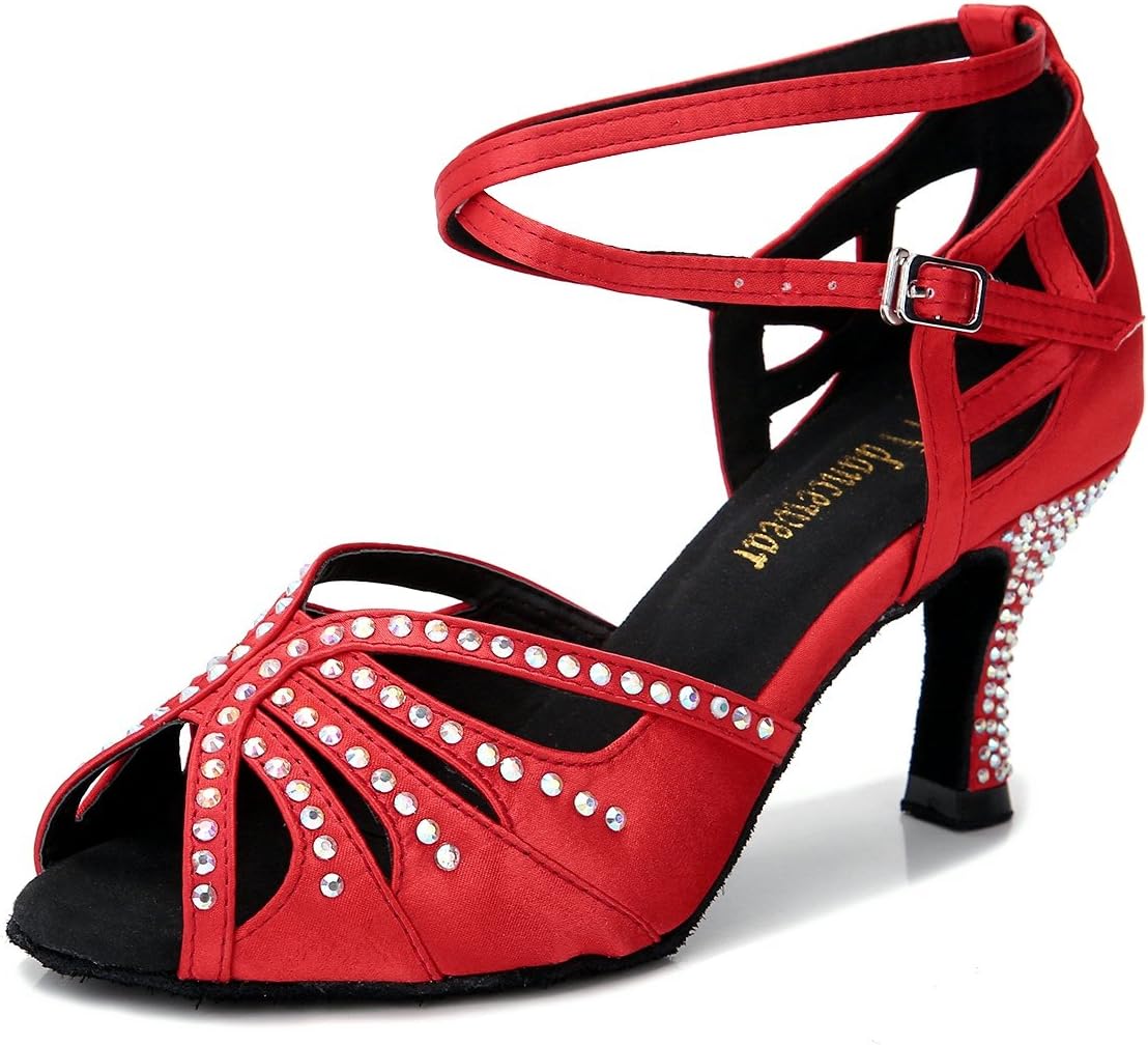 Women Rhinestone Ballroom Dance Shoes for Latin Salsa Performance