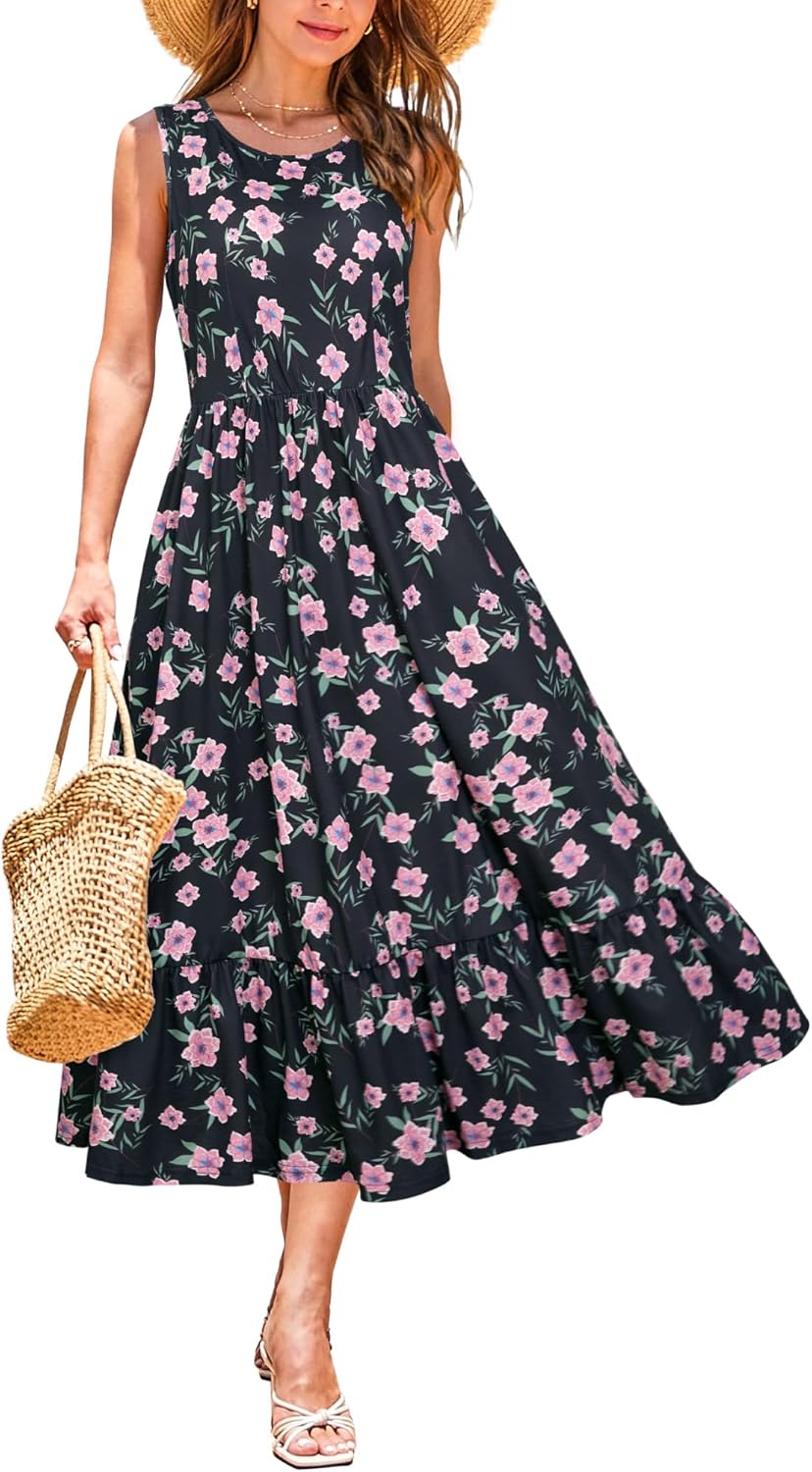 STYLEWORD Women's Summer Casual Short Sleeve Tiered Dress