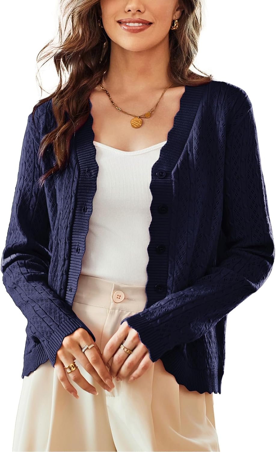 KANCY KOLE Women's Lightweight Crochet Button Up Cardigan Sweater