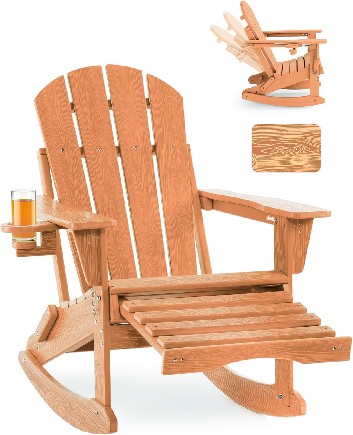 Adjustable Adirondack Rocking Chair with Ottoman for Outdoors