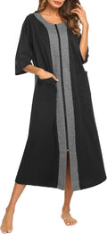 Ekouaer Women's Zipper Robe 3/4 Sleeve Full Length Housecoat