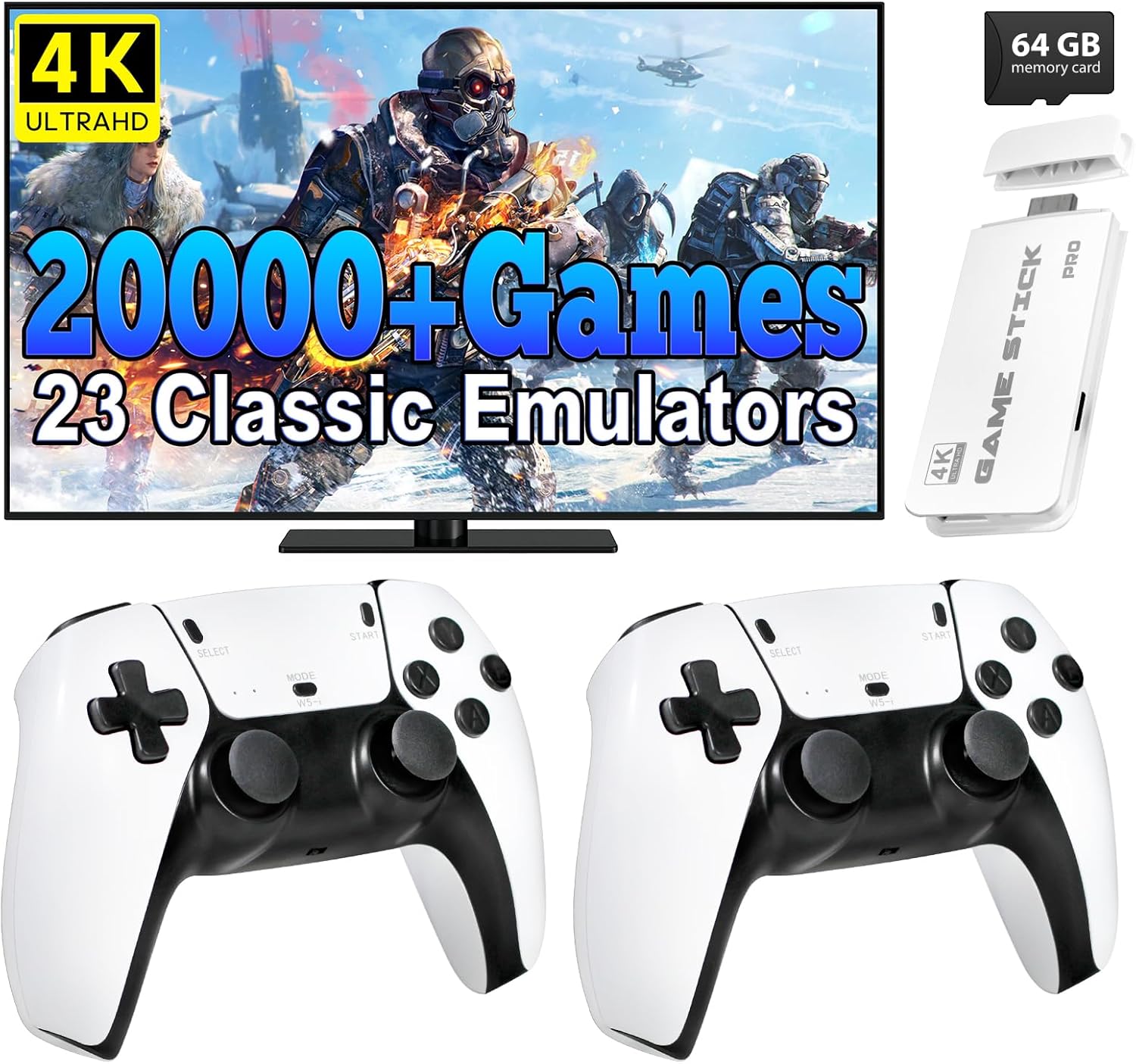 20,000+ Game Retro Console, 4K HDMI, 2 Wireless Controllers