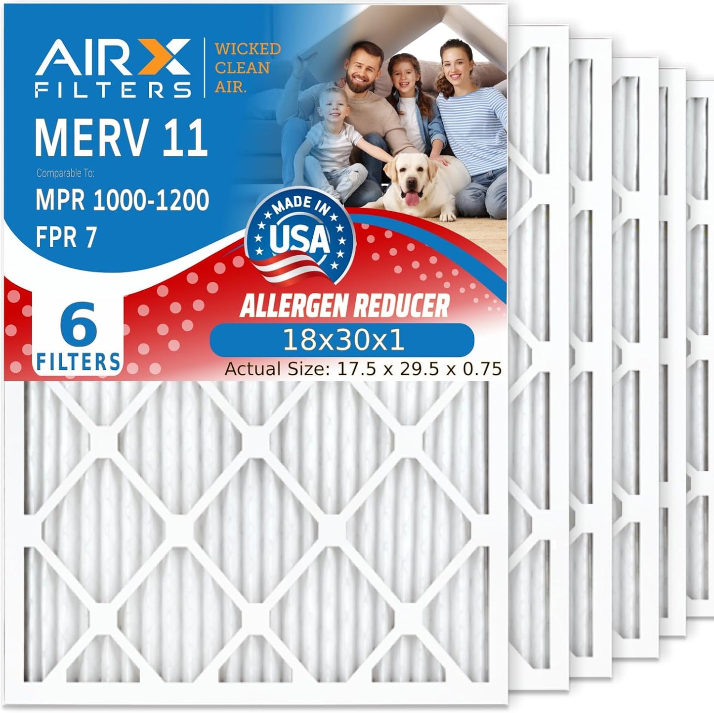 6 Pack MERV 11 18x30x1 Electrostatic Air Filters