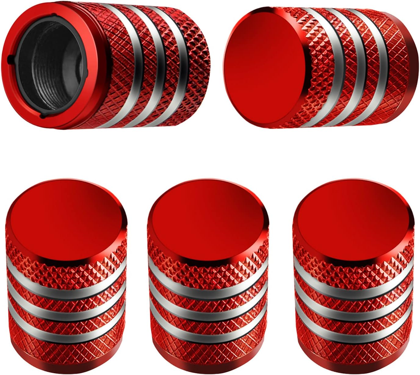 DECURCAR Red Metal Tire Valve Cap - Set of 5, Corrosion Resistant & Leak-Proof