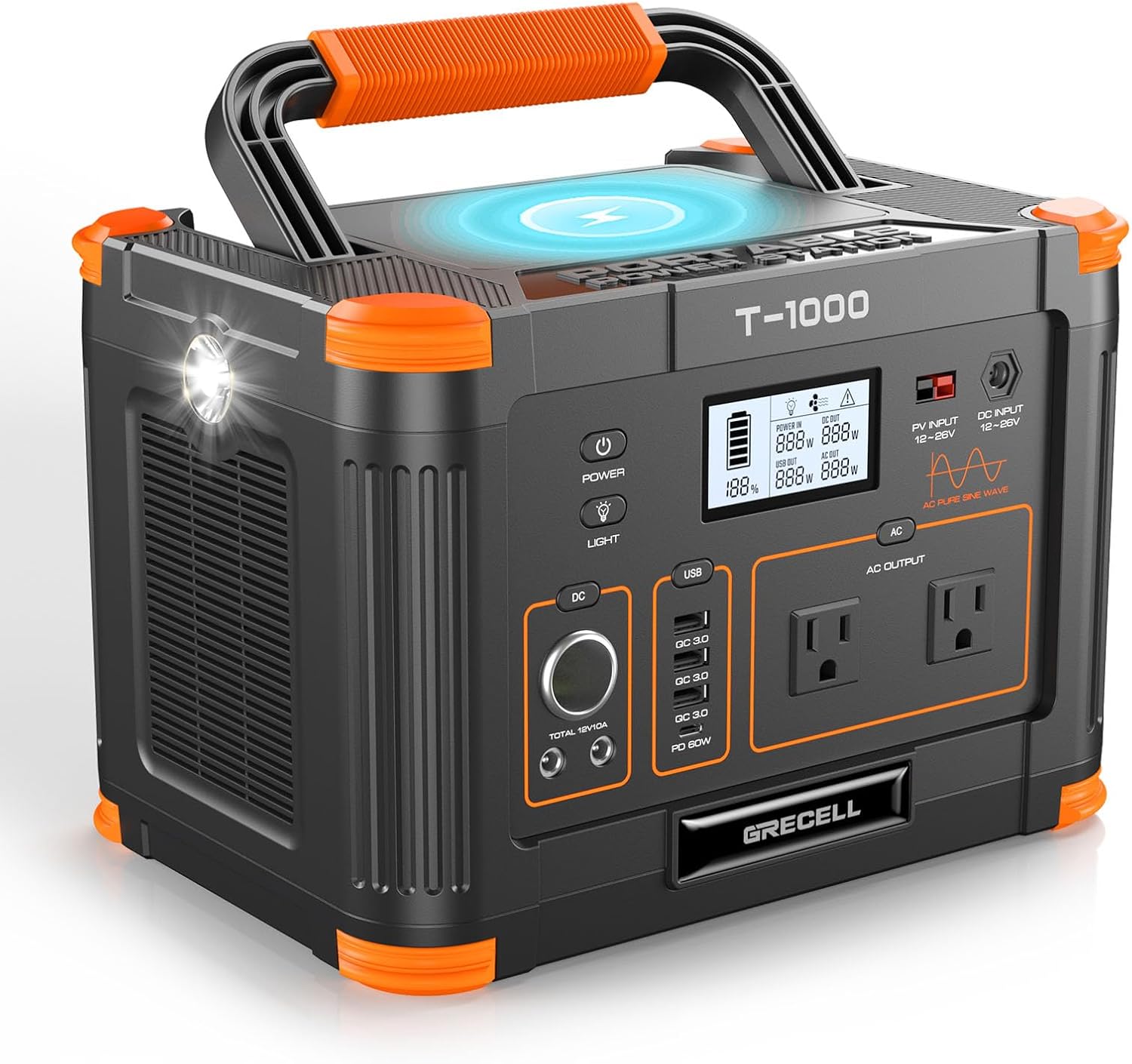 GRECELL 1000W Portable Power Station: 999Wh Solar Generator