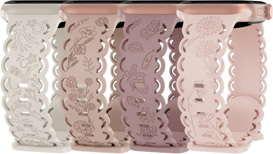 Floral Engraved Silicone Bands for Apple Watch - Slimband