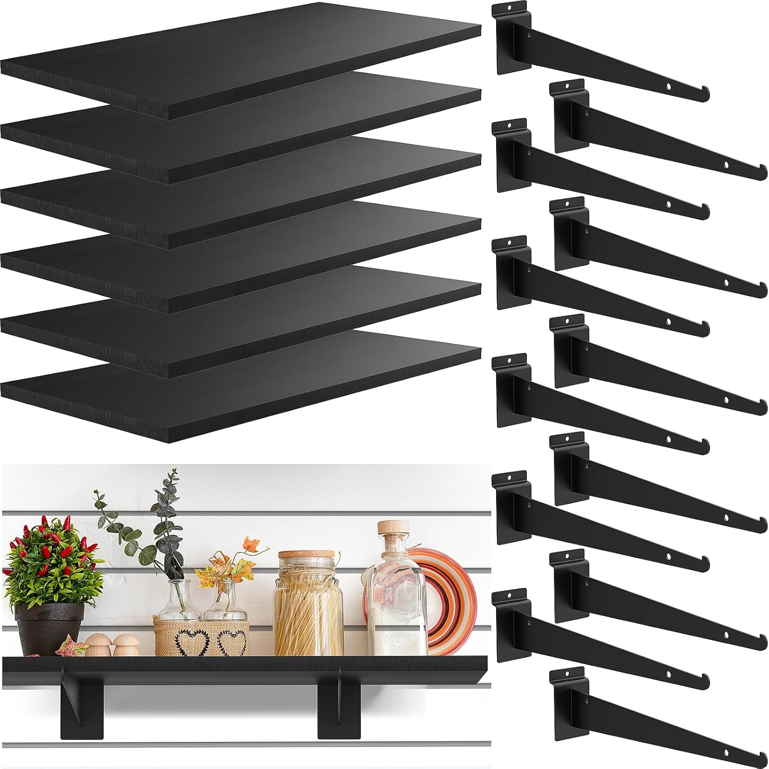 6 Pack Wooden Slatwall Shelf for Home Garage Organization