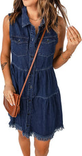 Women's Sleeveless Denim Button Down Dress - Casual Summer A-Line