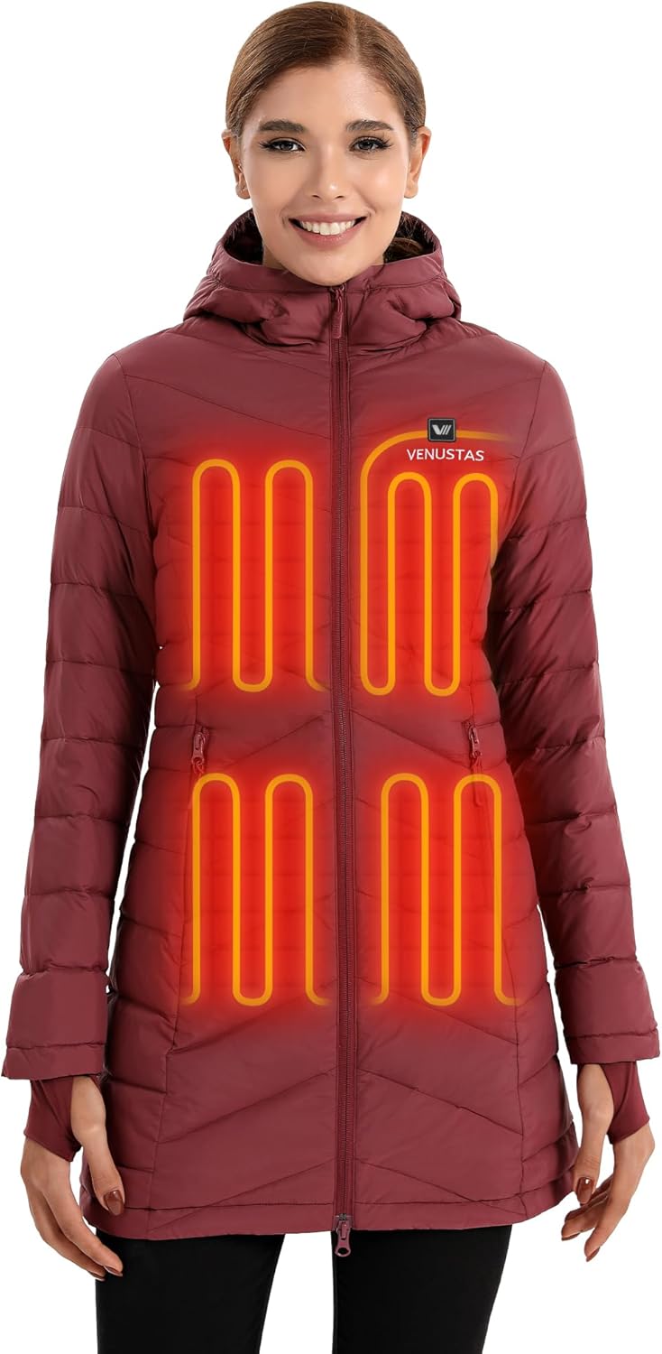 Venustas Women's Long Heated Down Jacket for Outdoor Activities