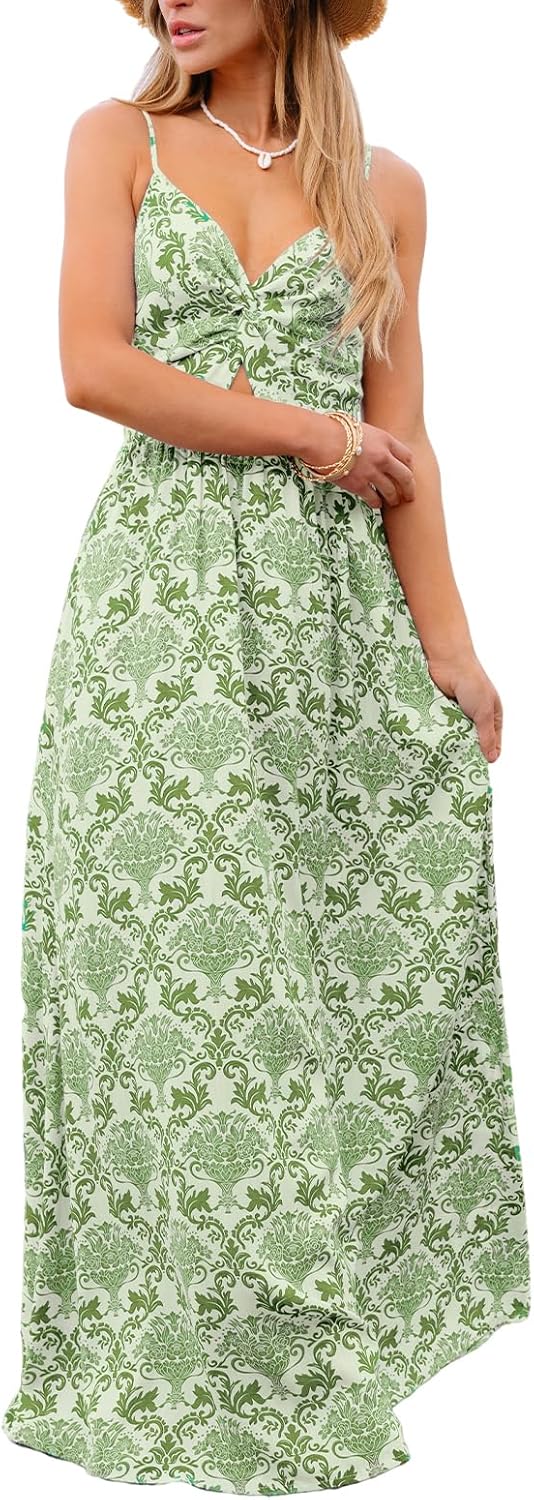 CUPSHE Women's Maxi Dress Floral Print Twisted V Neck Sleeveless