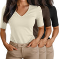Ficerd 3 Pack Women's V Neck Half Sleeve T Shirts - Slim Fit Casual 5%