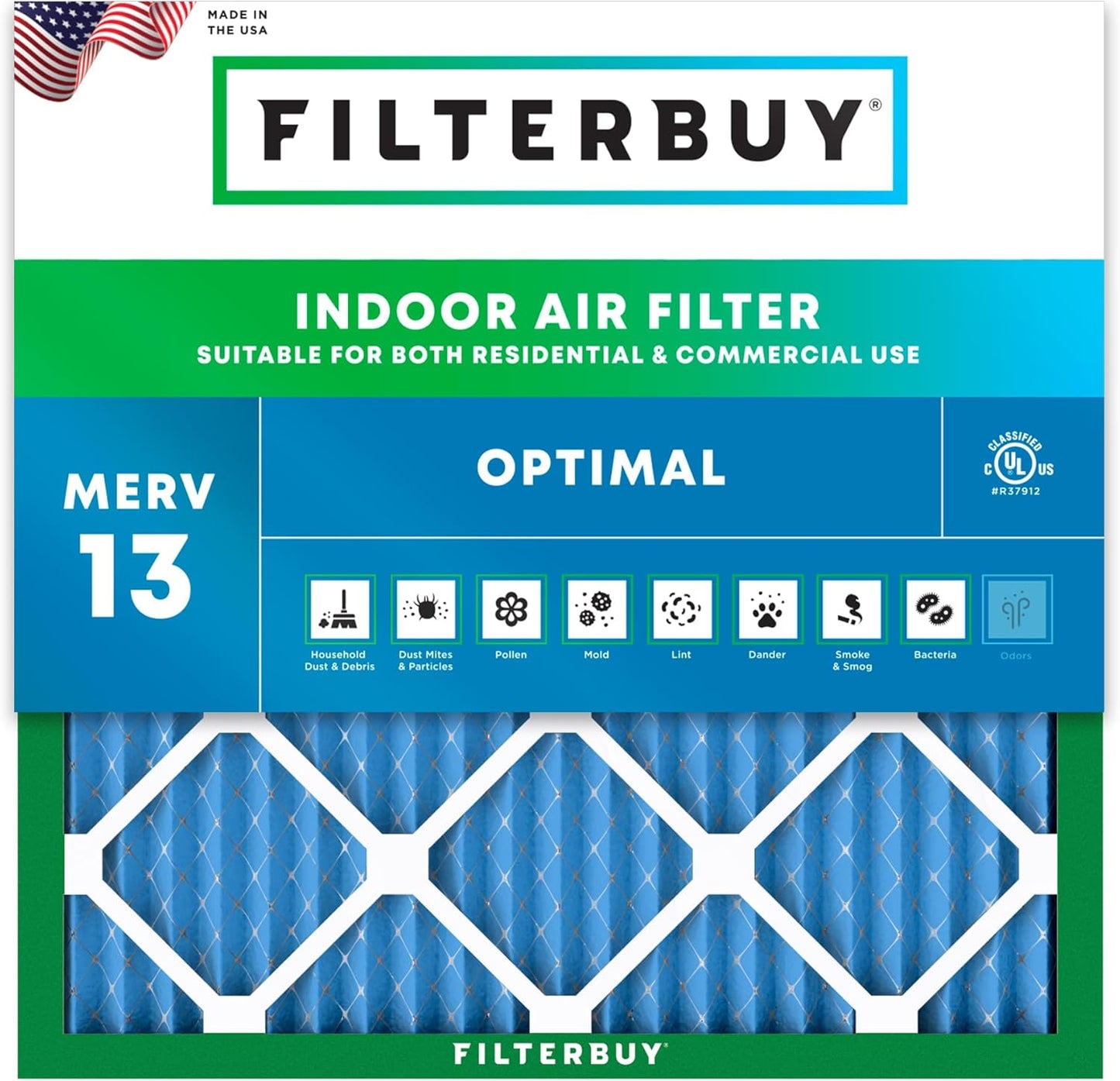 Filterbuy 19x19x1 Air Filter MERV 13 for Smoke and Allergy Defense