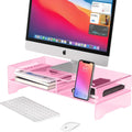 Pink Acrylic Monitor Stand Riser 2-Tier - Clear Desk Organizer