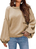 Dokotoo Women's Ribbed Lantern Sleeve Pullover - Cozy Oversized Fit