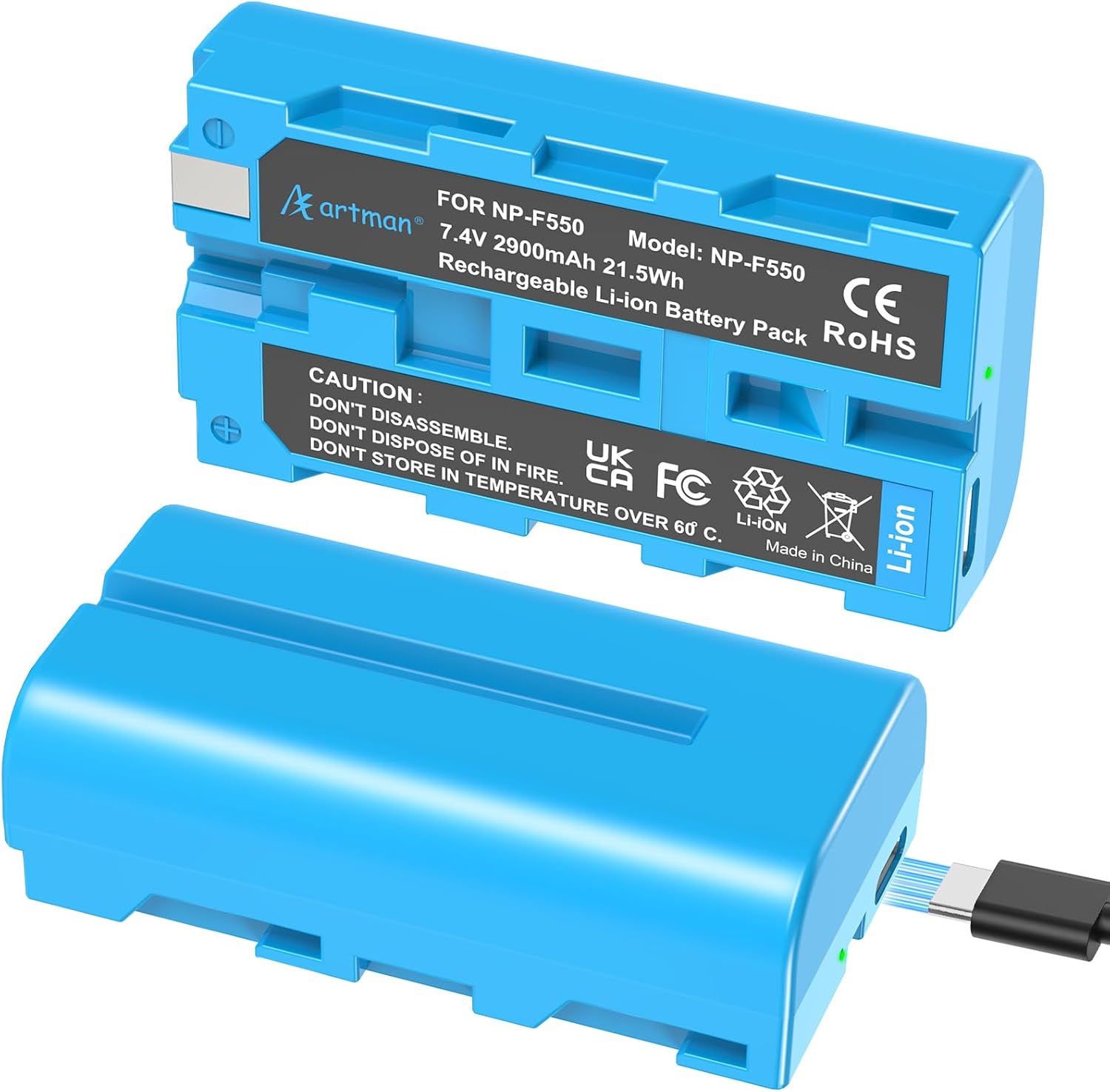 NP-F550 Battery 2-Pack with USB-C Fast Charging for Sony Cameras