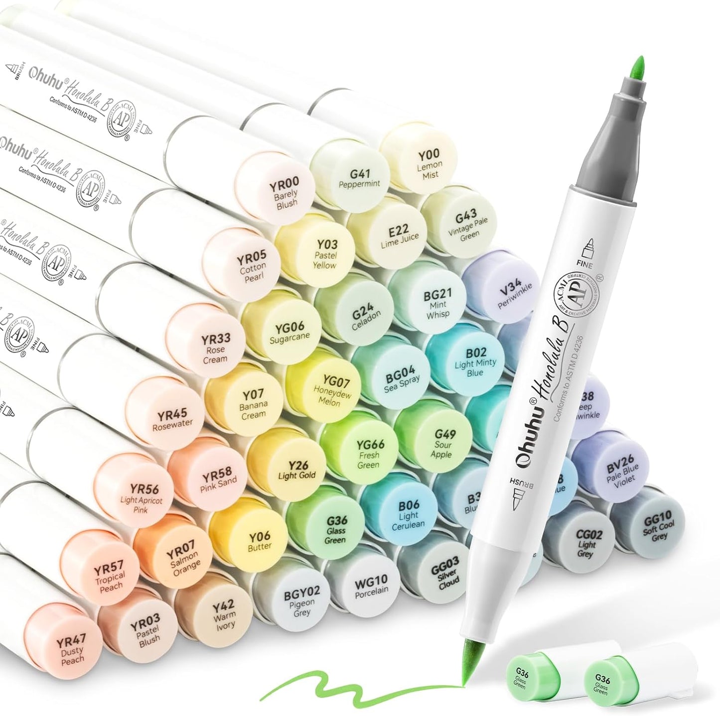 Ohuhu Pastel Alcohol Brush Markers - 48 Colors for Artists