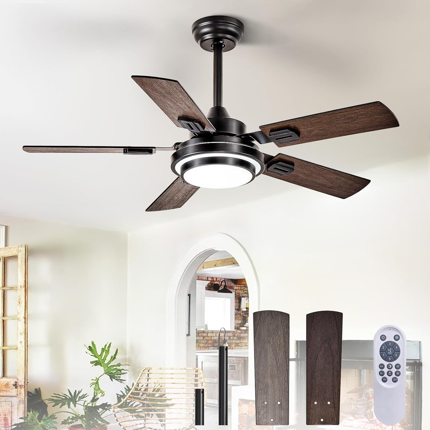 42-Inch Ceiling Fan with Light: Walnut Dual Finish Blades