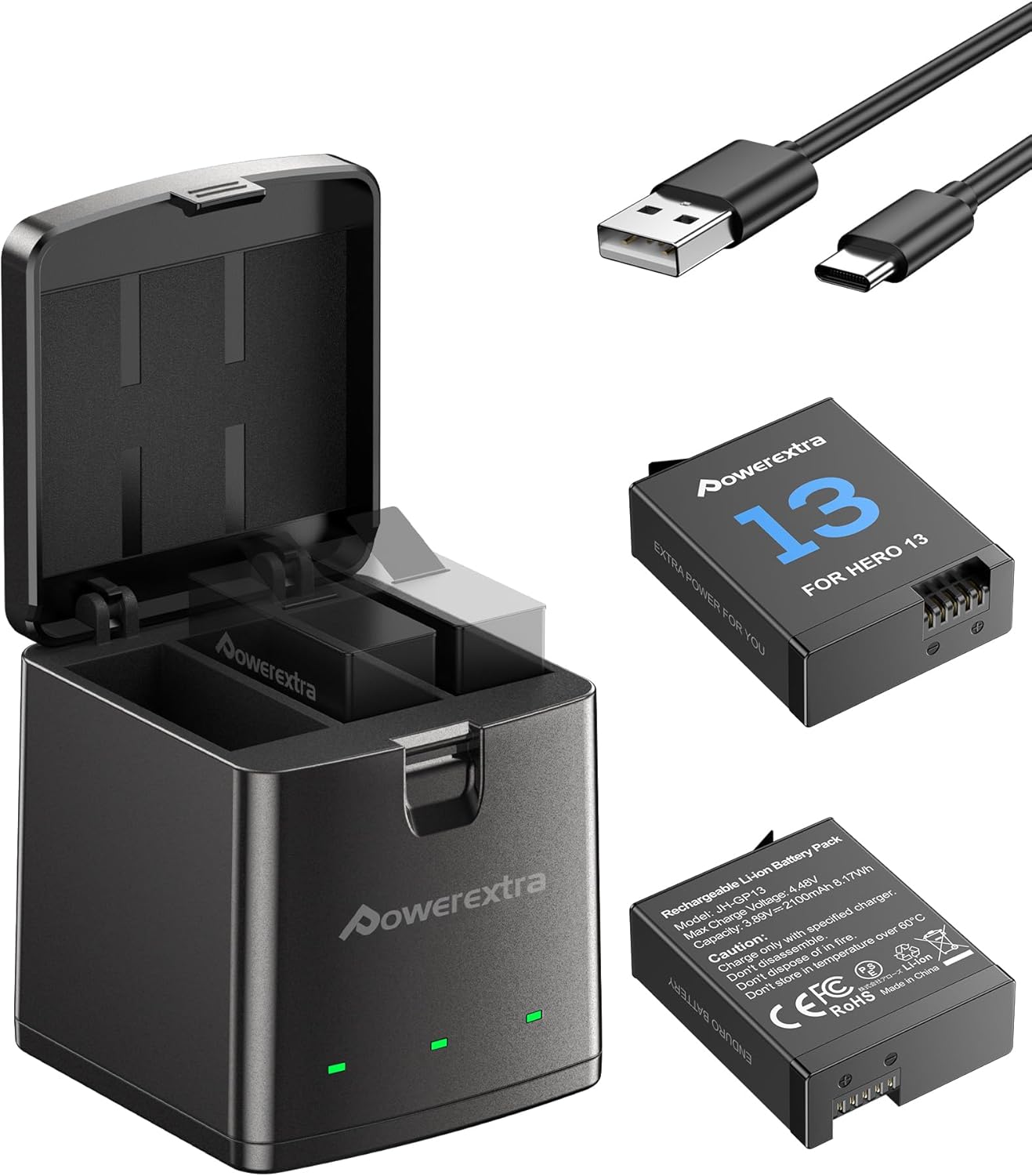 Powerextra Hero 13 Battery 2-Pack with Fast Charger Kit