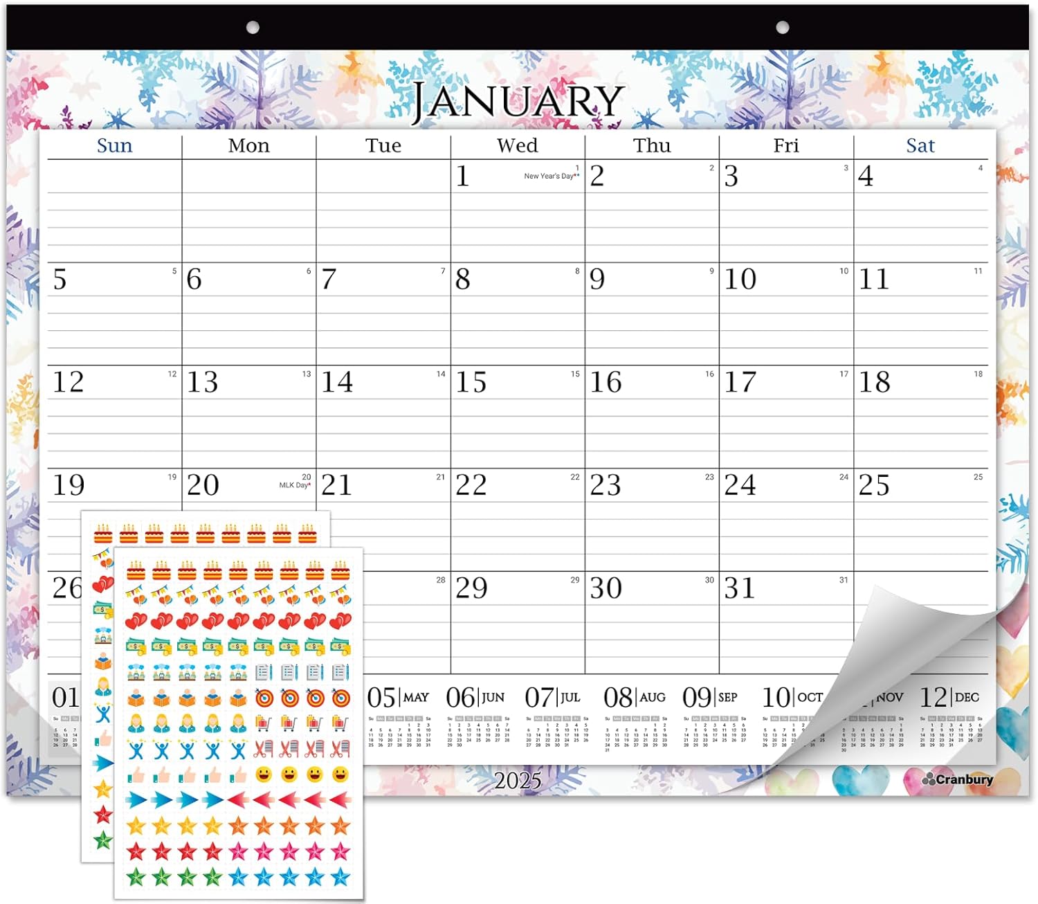 CRANBURY 22x17 Desk Calendar 2025 with Colorful Designs