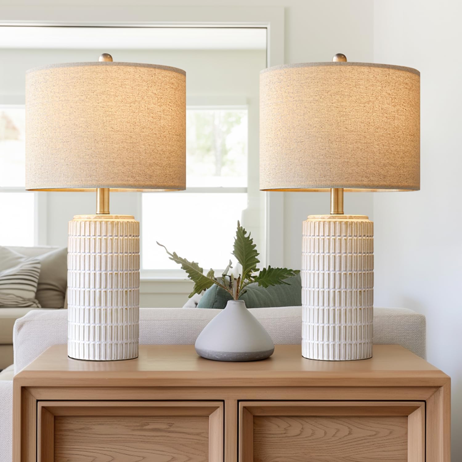 PoKat 23in Modern Ceramic Table Lamp Set of 2 for Living Room
